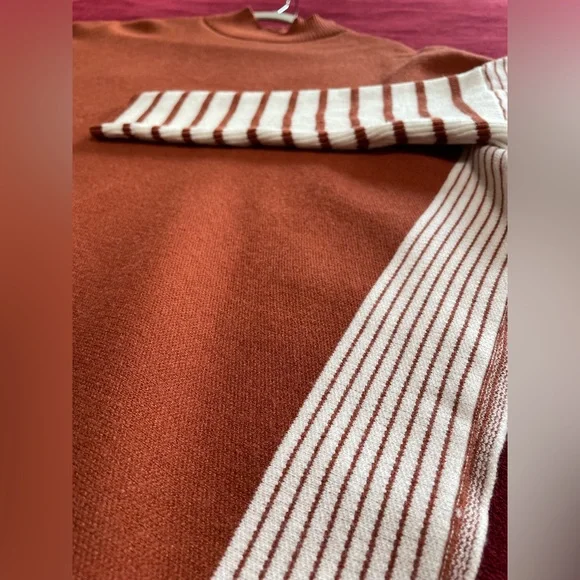 Chicwish Mock Neck Poncho Sweater Pullover Burnt Orange Striped Size S / M - Picture 9 of 13